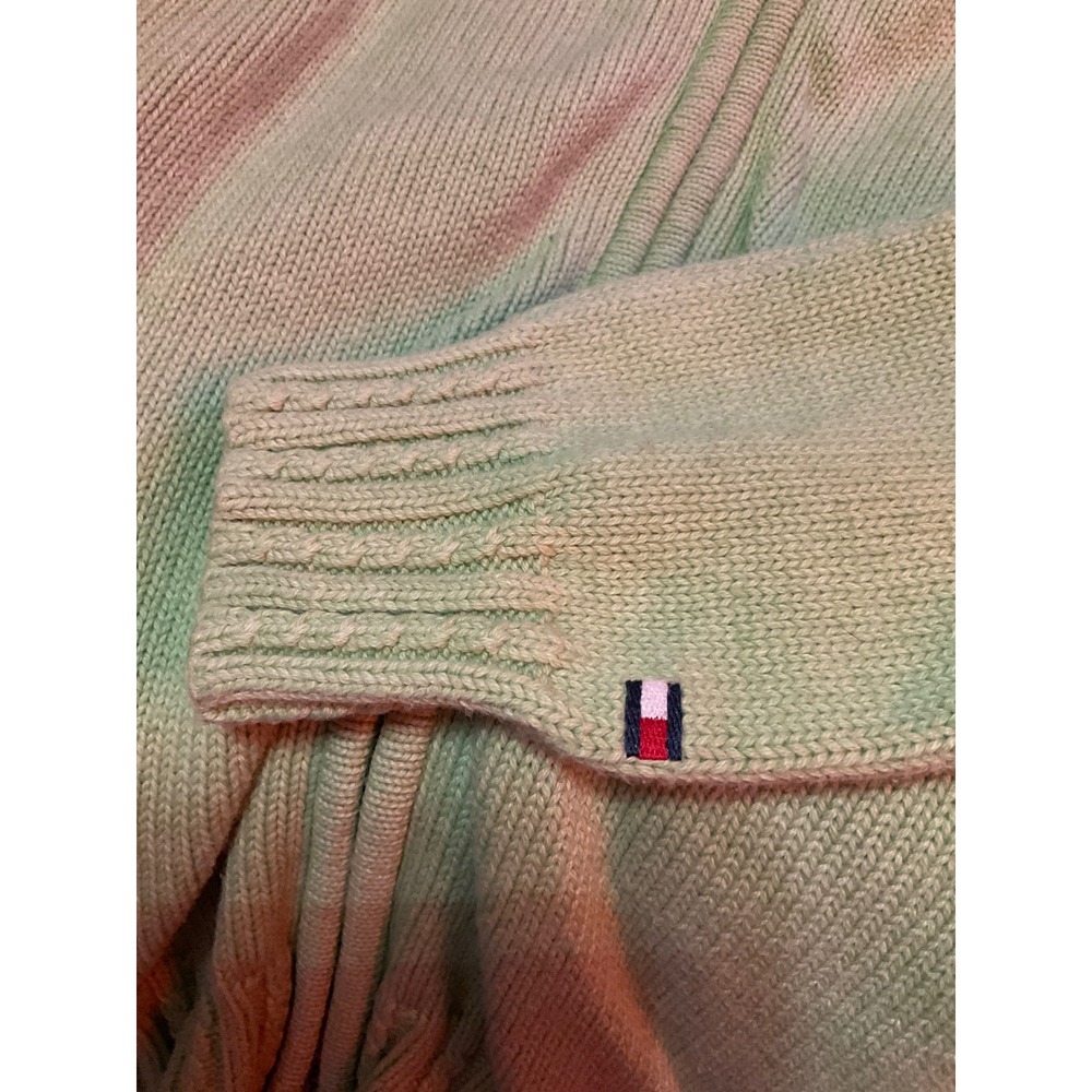 Tommy Hilfiger Lime Green Full Zip Hooded Cable Knit Sweater Womens Small - Picture 4 of 4